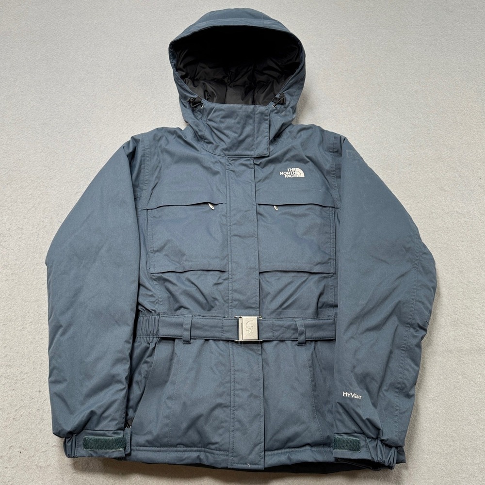 The North Face Parka Jacket Women's Small Blue HyVent Goose Down Belted Hooded